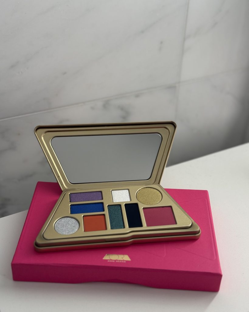 Open AORA México Mírame eyeshadow palette showing colorful shades